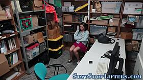 Busty thief tugging and sucking burglar's cock