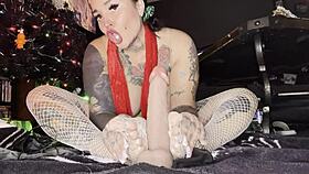 worship those fishnet feet with licking and fingering