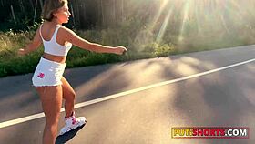 Perfect PAWG roller skating outdoors