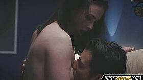 romantic sex with a cute brunette girlfriend riding her tight pussy