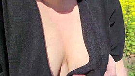 Beautiful Chubby Cutie with Big Tits Gives POV Outdoor Blowjob and Plays with Cum