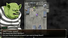 In Karryn's prison, she endures a rough threesome with a slime monster and a thug