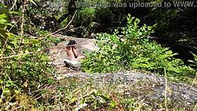 Voyeur stranger shocks naked milf with doggystyle on beach