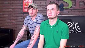 Gay porn stars Cage Kafig & David Hardy suck big cocks hard