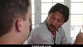 cheating housewife fucks stepson with big cock while husband is busy