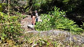 Voyeur stranger shocks naked milf with doggystyle on beach