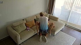 cheating husband tricks babysitter with candy in hidden cam story.