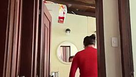 my cute neighbor is in the bathroom, perhaps enjoying some private time