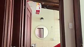 my cute neighbor is in the bathroom, perhaps enjoying some private time