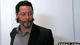 Cheating housewife with huge tits getting fucked while husband watches, you naughty milf!