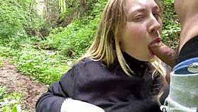 my girlfriend gets a messy facial in the woods