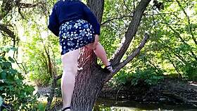 Horny Milf Fingers Herself Outdoors with Leg High