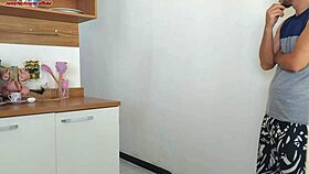 While husband showers, housewife fucks his friend with big cock and dirty talk.