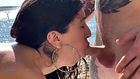 Fucking my stepsister's mouth after beach massage, cumming hard