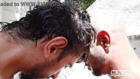 Friends shower and bareback fuck with big cocks