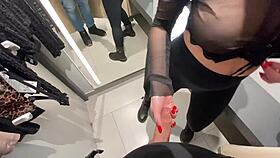 Bold teen slut sucks in store fitting room