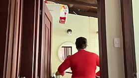 my cute neighbor is in the bathroom, perhaps enjoying some private time