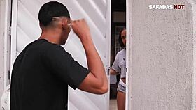 young latina feels excited sucking the delivery guy's huge cock