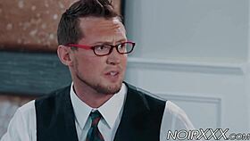 Handsome businessman intensely anally fucks young hunky black gay.