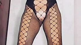 Mireladelicia strips and uses anal toys in fishnets