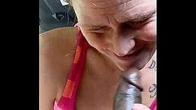 Public blowjob in the car with spitting and cum