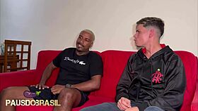 Stepdad sucks twink's monster black cock