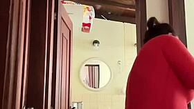 my cute neighbor is in the bathroom, perhaps enjoying some private time