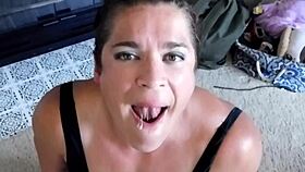 blowjob perfection with thick wife swallowing the load, what a wet facial!