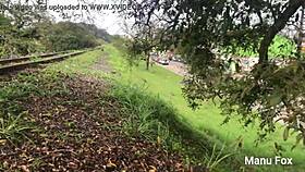 Manu Fox Caught Naked On Train Tracks Masturbating Her Pussy For Voyeur Pornstar Video