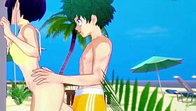 Momo Yaoyorozu and Kyoka Jiro and Izuku Midoriya intense sex - my hero academia hentai