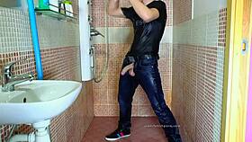 Oh, That Gay Guy Masturbating In Jeans Under The Shower!