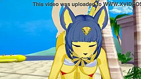 ankha from animal crossing gets fucked on the beach