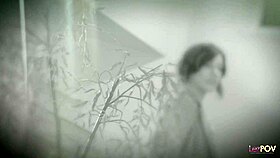 More mature lesbian in black stockings grips partner's hair during intense pussy eating session