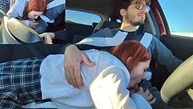 driving around, i nailed my hot redhead teen 18+ stepsister with creampie
