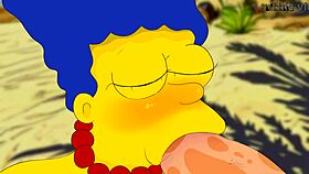 Marge lounges nude on the beach in this Simpsons parody, getting fucked in a steamy hentai animation