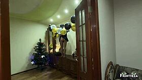 Stepmom Prepares for New Year Party as Stepson Rips Pantyhose and Fills Her Pussy with Cum