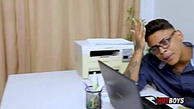 Young tattooed teen fucks boss anal