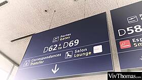 slender lesbian picks up stranger, fucks her while licking smooth pussy.