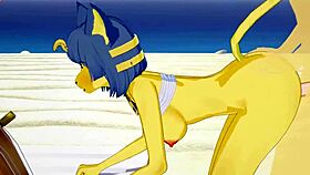 ankha from animal crossing gets fucked on the beach