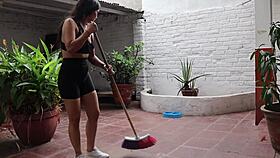 This innocent employee gets seduced by her boss and they fuck on the balcony