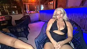 Intense outdoor quickie creampie with crossdressing milf pussy orgasm in front of everyone