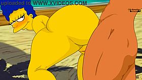 Marge lounges nude on the beach in this Simpsons parody, getting fucked in a steamy hentai animation