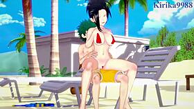 Momo Yaoyorozu and Kyoka Jiro and Izuku Midoriya intense sex - my hero academia hentai