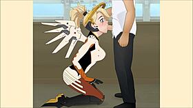 Overwatch Mercy endures super deepthroat in hentai porn