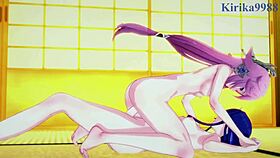 shenhe, lumine, miko yae, and raiden shogun in intense futanari lesbian sex with creampies