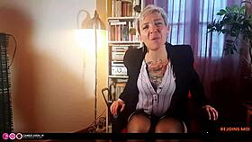 Your banker milf jerks off in roleplay