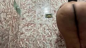 ebony petite girl shakes big ass in shower