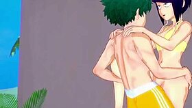Momo Yaoyorozu and Kyoka Jiro and Izuku Midoriya intense sex - my hero academia hentai