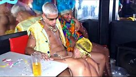 Fantasy party with several handsome guys in public