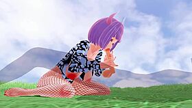 3d hentai girl, suck on these big tits in fishnet?